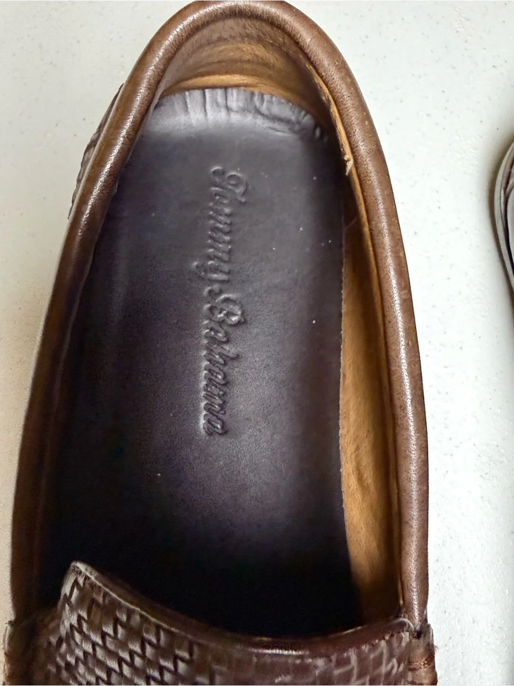 Tommy Bahama Naples Driver Men’s 9.5M Brown Woven Leather Slip On Loafers